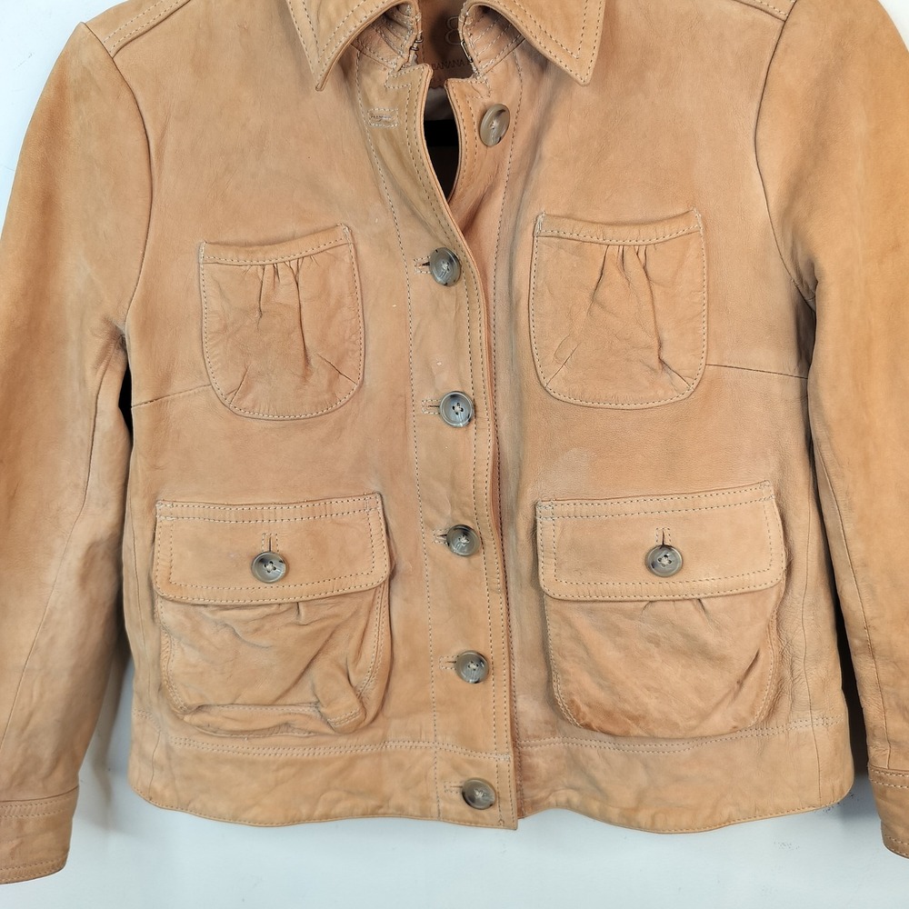 Banana Republic Leather Jacket Womens XS Butterscotch Y2K 2000s Button Up - Picture 3 of 15